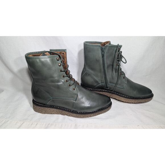 Eric Michael Shoes - Eric Michael Womens Auburn Leather Combat Boot Green 39 US 8.5 utility military